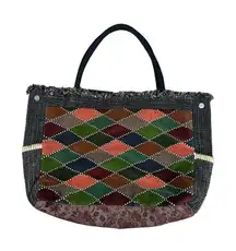 vintage handmade quilted patchwork textured large tote bag purse boho multi