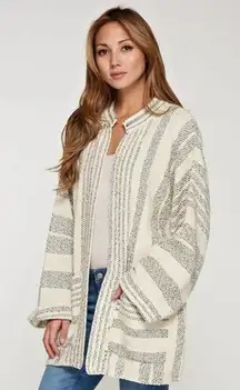 Lovestitch Baja Beach Cardigan - Ecru Stripe M/L