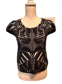 Moth Anthropologie XS Petite Black White Textured Knit Short Sleeve Top