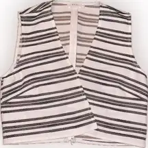 ALC Structured Cream Black Woven Stripes Asymmetrical Sleeveless Crop Top 0