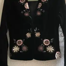 Vintage suede velvet texture long sleeve floral flower embroidered blazer jacket