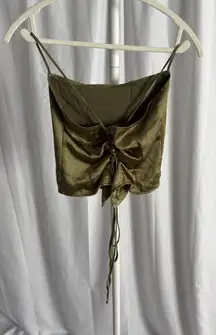 $107 Urban Outfitters Motel Rocks Olive Green Satin Corset Lace Up Top Size M