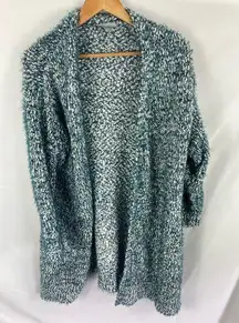 Falls Creek Fuzzy Knit Cardigan Teal Blue White Size L/XL