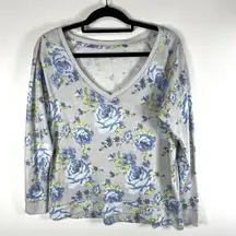 Women's Abercrombie & Fitch Long Sleeve VNeck Floral Blouse Tag Sz L Waffle Knit