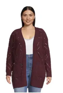 Terra & Sky Deep Burgundy Open Knit Cardigan size 1X