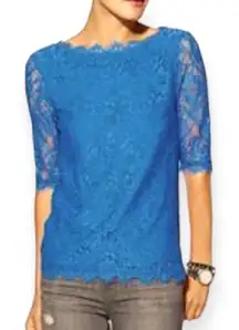 Pim + Larkin Griffin Boatneck Eyelash Lace Top Women’s Size Small in Royal Blue