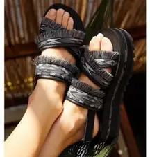 Free People x Teva Black Fringe Ceres Flatform Sandals Womens Size 8