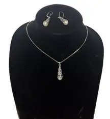 Tree Of Life Pearl Drop Earrings & Necklace NWOT