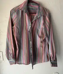 Foxcroft Striped Button-Up Shirt Colorful Stripes Long‎ Sleeve, Wrinkle Free