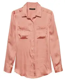 Banana Republic M Copper Satin Button-Up Shirt Rust Orange Salmon Dillon Classic