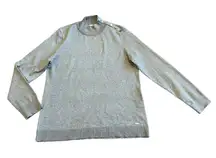 Calvin Klein Silver Grey Sparkle Glitter Sweater Pullover Mock Neck Button Large
