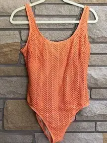 Vintage Newport News One Piece swimsuit textured crochet 16 orange