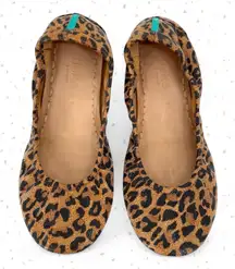 Tieks Leopard Print Ballet Flats Brown Tan Leather Foldable Travel Shoes Size 7