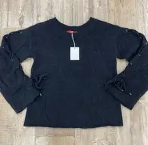 NEW! $228 n:PHILANTHROPY Amy Lace-Up Sleeve Sweater Black Cat Size Small