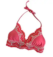 BECCA by Rebecca Virtue Delilah Avery Coral Crush Pink Halter Bikini Top Small