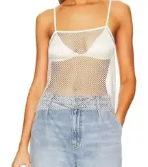 NWT WeWoreWhat Crystal Sheer Mesh Cami Mini Rhinestone Embellishments XXS White