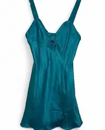 Sleep Solutions teal silk slip dress or nightgown with bow detail size M
