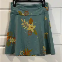 Toad & Co Chaka Pull On A-Line Skirt Teal Floral Activewear XS
