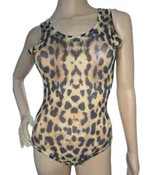 Wet Seal Sheer Brown And Black Cheetah Print Tank Style Body Suit With Buttons