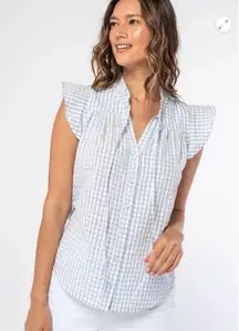 Lovestitch Felicity Flutter Sleeve Top Womens Size Small Gingham 100% Cotton