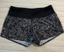 Lululemon Size 4 Speed Shorts Black White Print Running Workout Athletic 4”