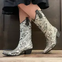 CORKYS Y2K Creme Floral Paisley Western Pointed Toe Heeled Rubber Cowboy Boots