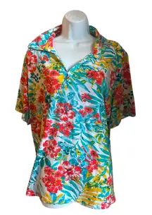 Tropical Floral V-Neck Short Sleeve Top