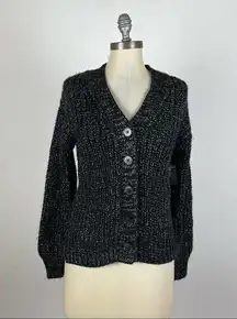 ModCloth Knit Woven Black Silver Metallic Cardigan XXS