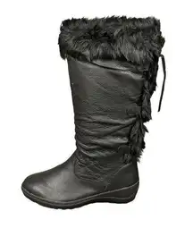 Cougar SPRUCE Womens 10 Black Waterproof Tall Leather Boot Rabbit Fur Trim NEW