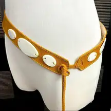 Another Line Genuine Suede Fringe Tie Waist Belt With Abalone Style Accents M