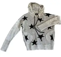 Vici Gray with Black Stars Knit Hooded Sweater Small