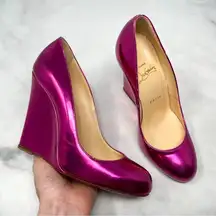 Christian Louboutin Ron Ron Chrome Fuschia Pink Wedge Heel Pumps Barbie Sexy 36