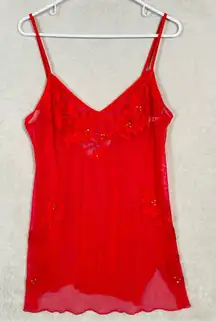 Victoria Secret Vintage Gold Label‎ Lingerie Chemise Slip Rhinestone Red Large