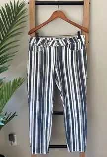 Rocks & Indigo Striped Jeans 12/30 | Navy White Vertical Stripe, Cropped, Stretch