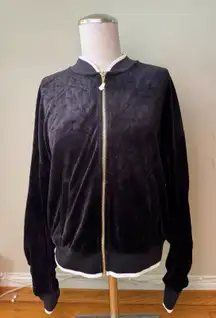 Juicy Couture Black Label Track Velour Ruched Sleeve Jacket Pitch Black Size M