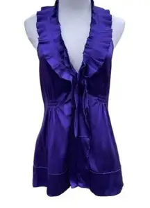 Silk  halter top Purple XS Satin Stretch Ruffle Detail Y2k 2000s