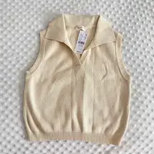 John Galt Cream Collared Polo Knit Tank Top