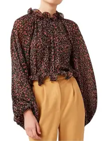 C/MEO Collective‎ Floral Printed Ruffle Pleated Georgette Balloon Sleeve Blouse