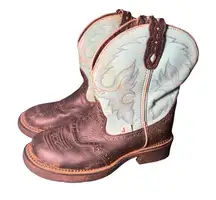 JUSTIN Gypsy Gemma Womens Leather Western Boots Sz 6.5B Black Teal L9905