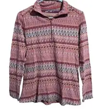 Woolrich Aztec Print Quarter Zip Pullover Jacket Top Medium Womens M Cotton