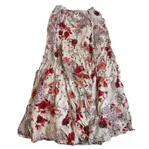 CHEROKEE Small Maxi Skirt Floral Cottagecore Patchwork White Red