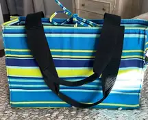 Summer Fashion Blue/Green Striped bag w/ lots of‎ storage. Lined. Rectangle NWOT