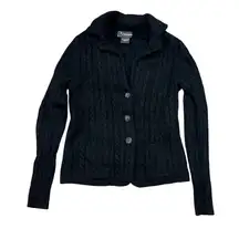 C by Bloomingdale's Black Cable Knit Cashmere Button Front Cardigan Sweater S