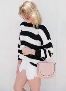 Distressed Black and White Pullover Sweater