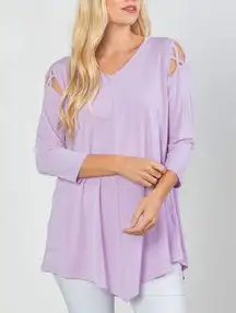 IC Collection by Connie K Lavender Cross-Cut Cold Shoulder Tunic Top S