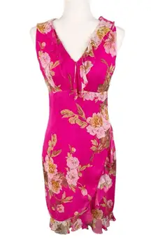 Vintage Y2K Chetta B. Evening Silk Pink Floral Ruffle Hem Dress Size 2 Fairycore