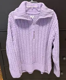 Aerie Lilac Cable Knit Half-Zip Sweater