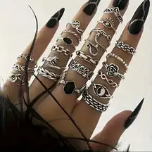 22pcs Silver Stackable Rings – Boho Snake, Floral jewelry, Vintage Style, Trendy 
