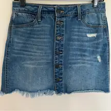 Mudd‎ Jeans Skirt Size 5 Womens Juniors Button Fly Distressed Blue Denim