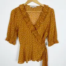 Clover Wrap Ruffle Top 3/4 Sleeves Size Small